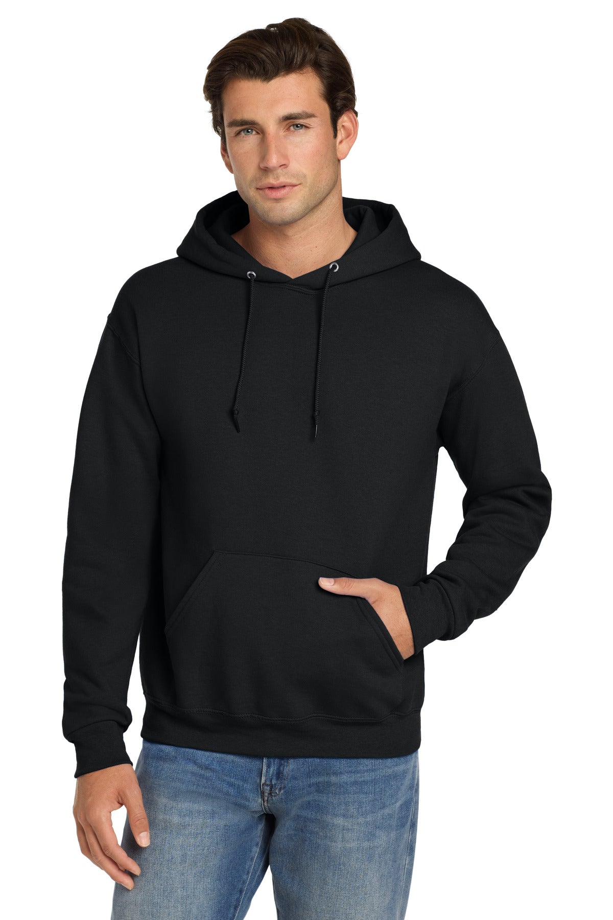 Custom logo Jerzees® Super Sweats® NuBlend® - Pullover Hooded Sweatshirt.  4997M in Black