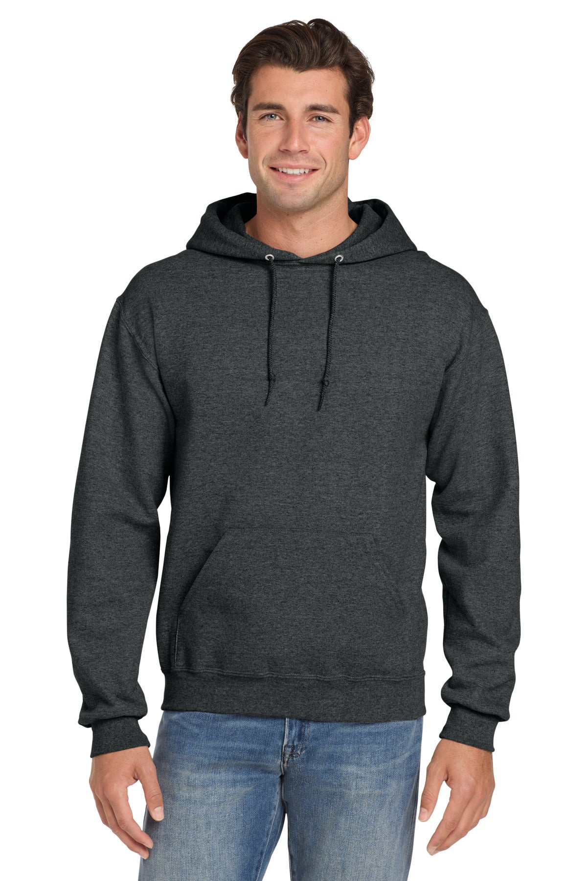Custom logo Jerzees® Super Sweats® NuBlend® - Pullover Hooded Sweatshirt.  4997M in Black Heather