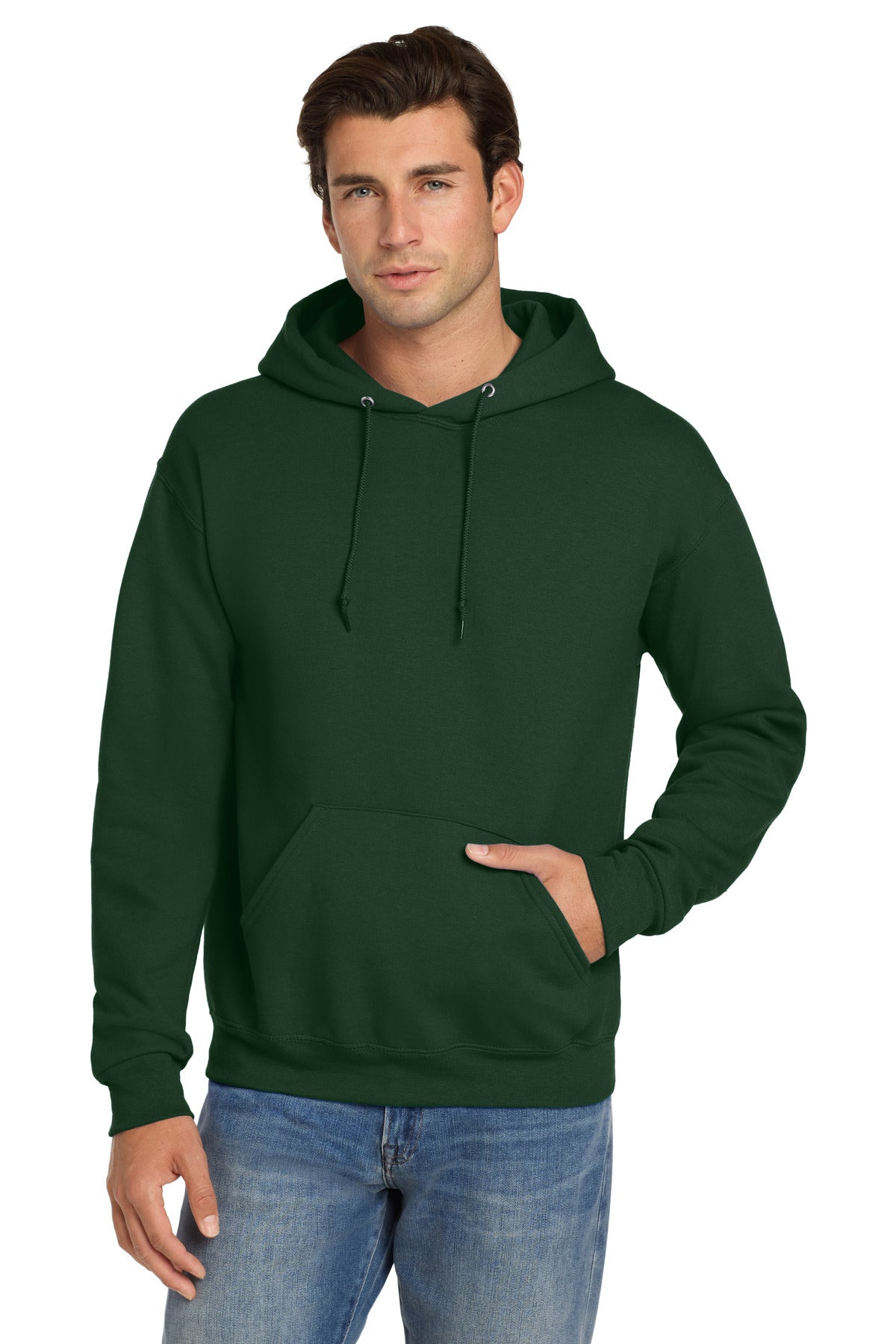 Custom logo Jerzees® Super Sweats® NuBlend® - Pullover Hooded Sweatshirt.  4997M in Forest Green