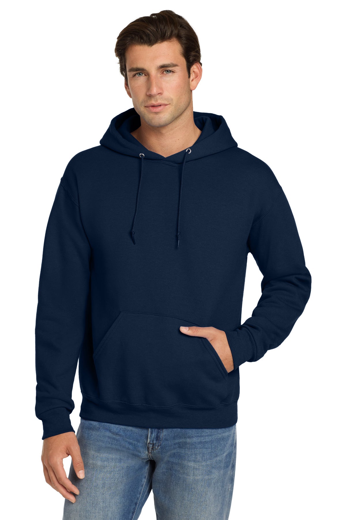 Custom logo Jerzees® Super Sweats® NuBlend® - Pullover Hooded Sweatshirt.  4997M in J. Navy