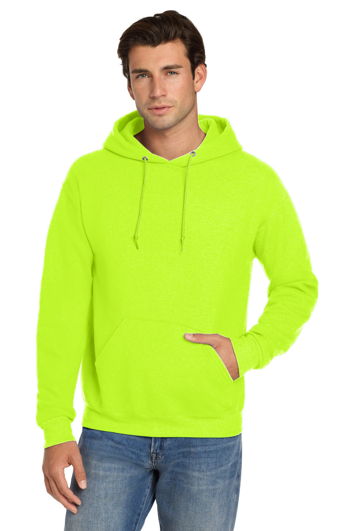 Custom logo Jerzees® Super Sweats® NuBlend® - Pullover Hooded Sweatshirt.  4997M in Safety Green