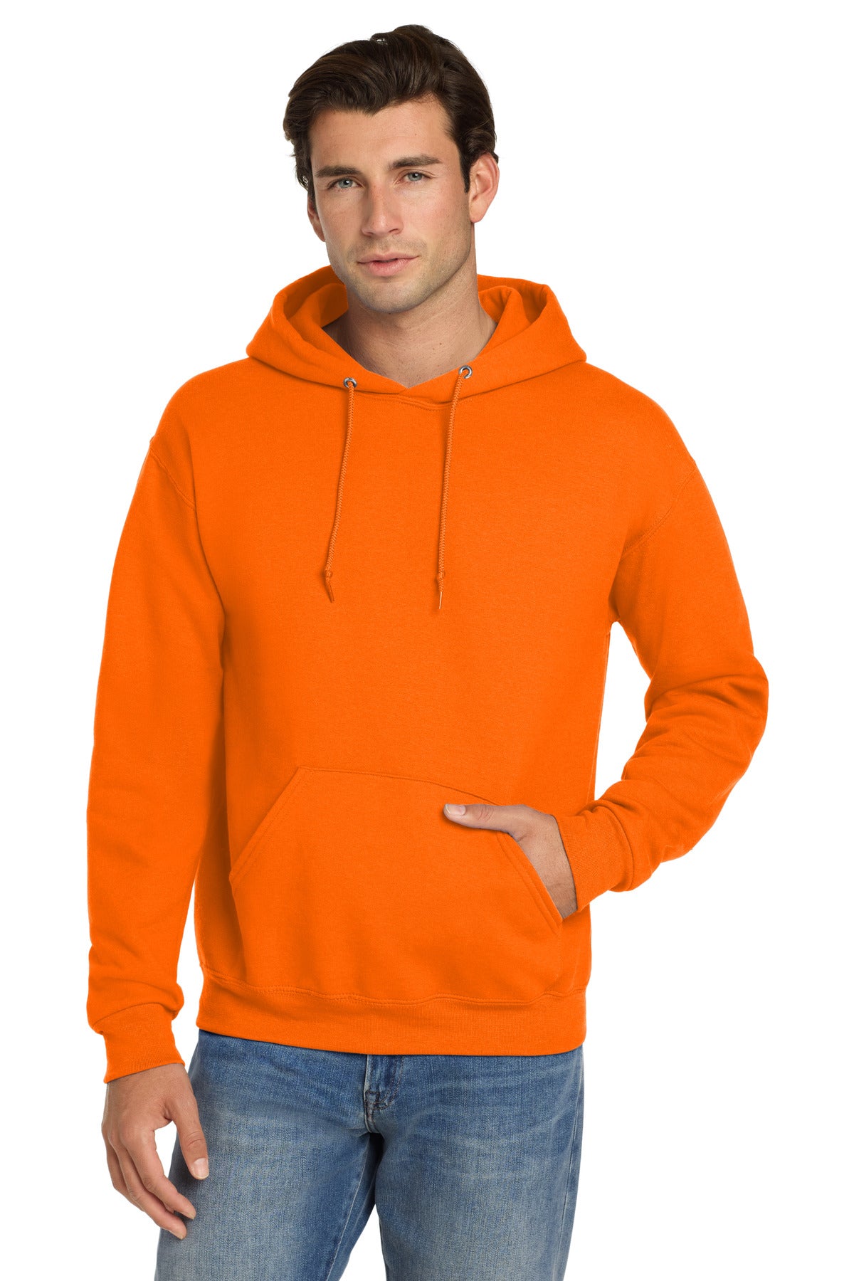 Custom logo Jerzees® Super Sweats® NuBlend® - Pullover Hooded Sweatshirt.  4997M in Safety Orange