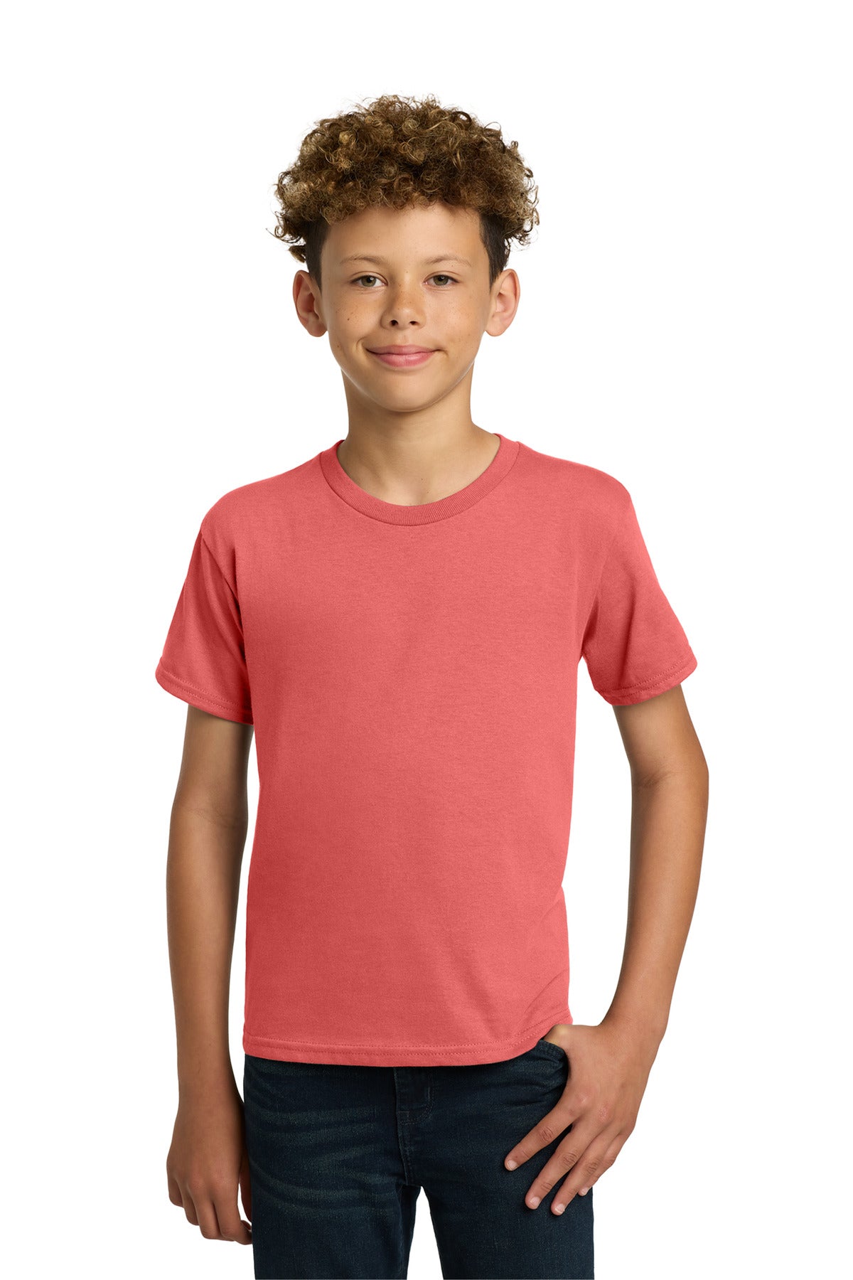 Custom logo Gildan® - Youth  Heavy Cotton™ 100% Cotton T-Shirt.  5000B in Coral Silk