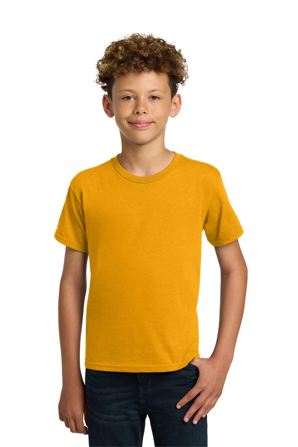 Custom logo Gildan® - Youth  Heavy Cotton™ 100% Cotton T-Shirt.  5000B in Gold