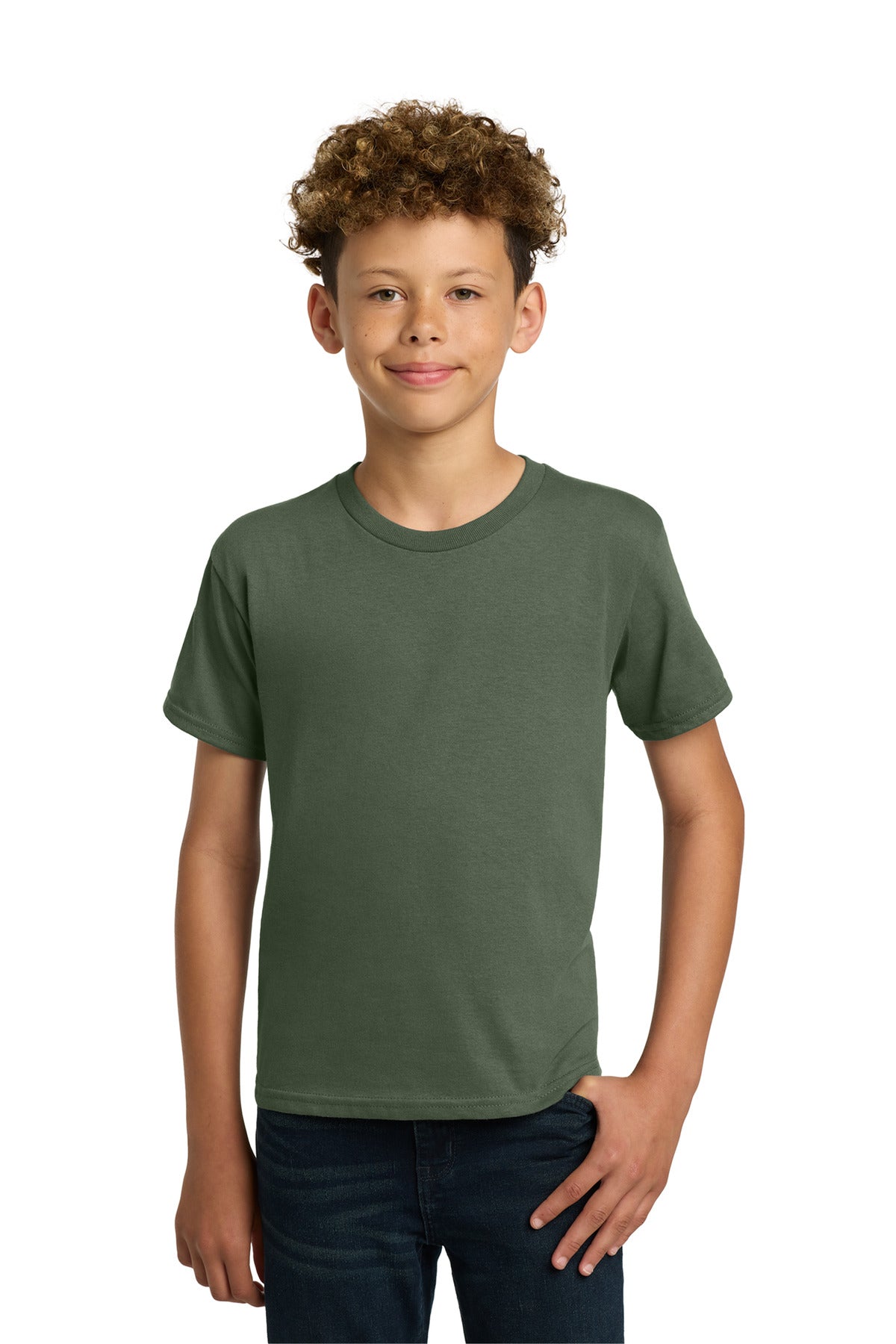 Custom logo Gildan® - Youth  Heavy Cotton™ 100% Cotton T-Shirt.  5000B in Military Green