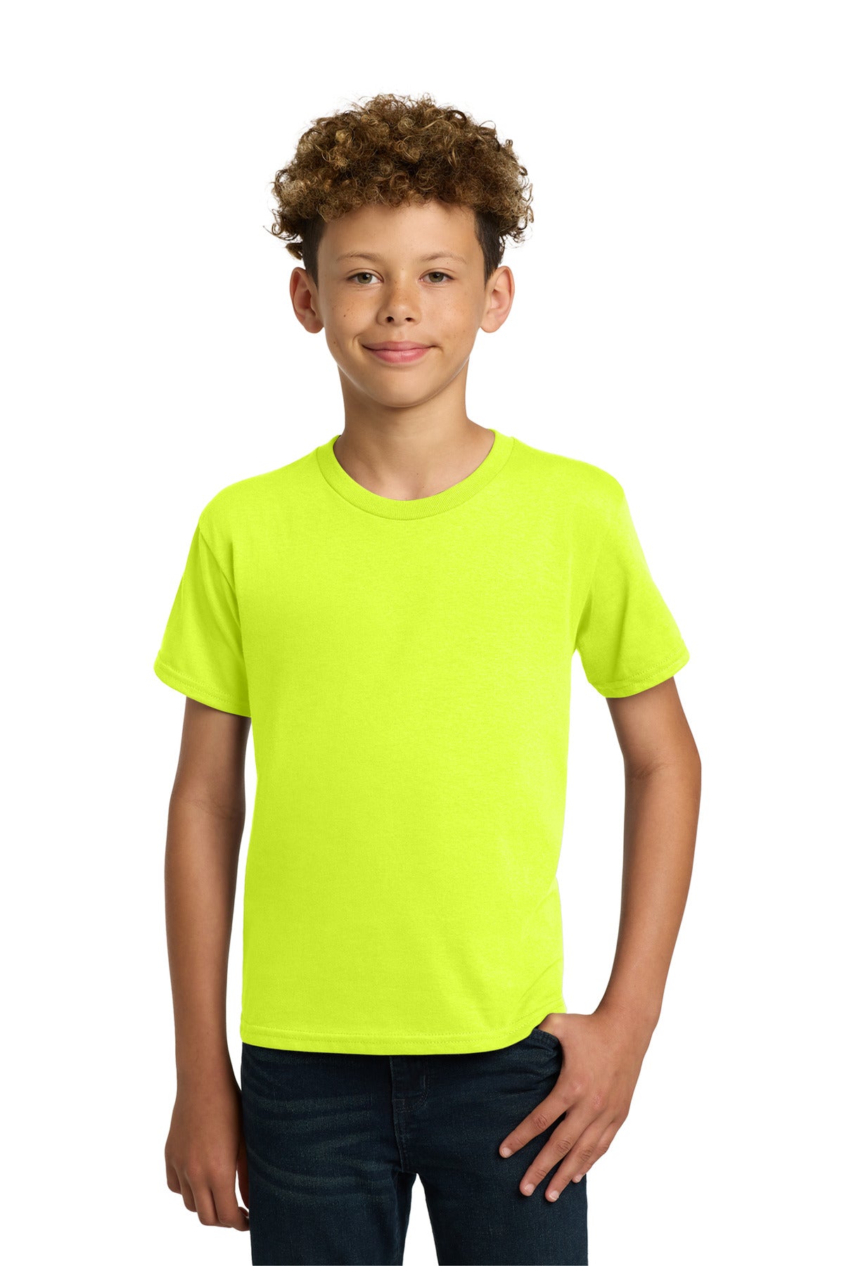 Custom logo Gildan® - Youth  Heavy Cotton™ 100% Cotton T-Shirt.  5000B in Safety Green