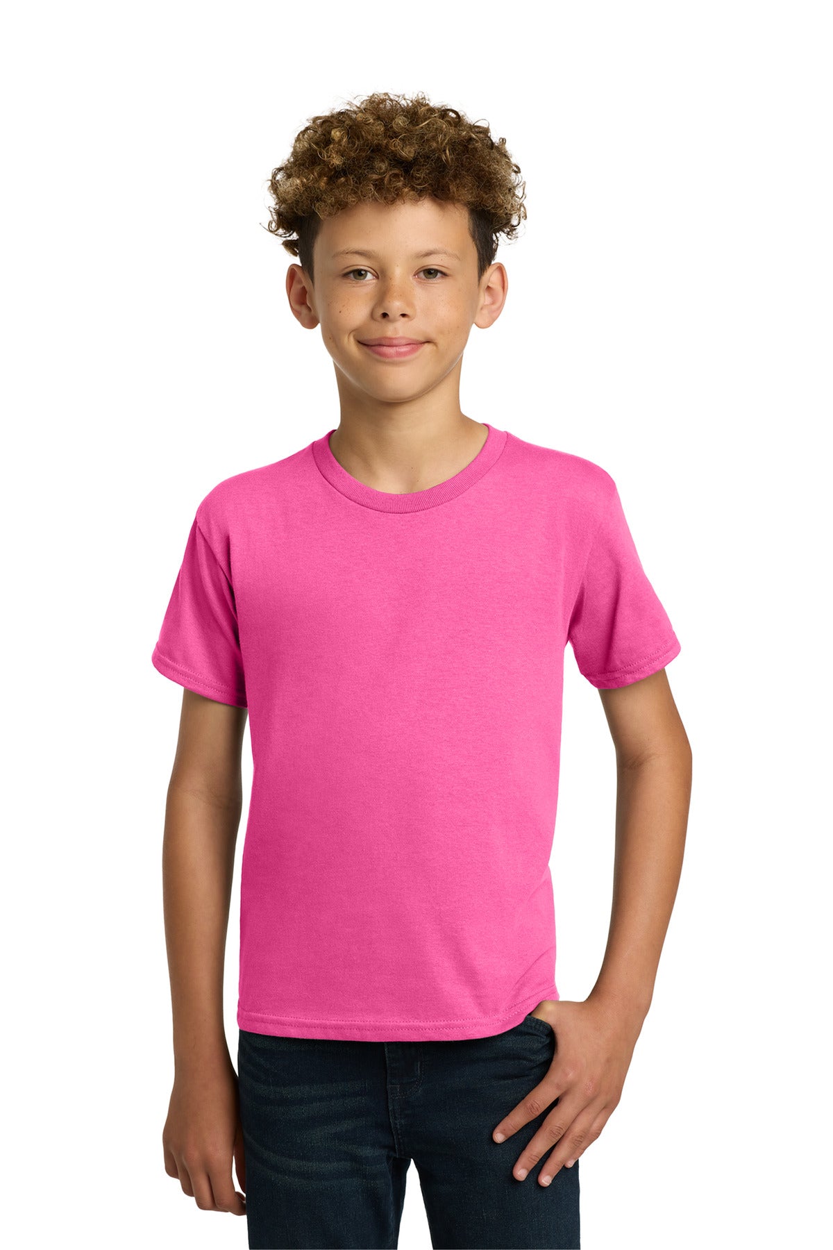 Custom logo Gildan® - Youth  Heavy Cotton™ 100% Cotton T-Shirt.  5000B in Safety Pink