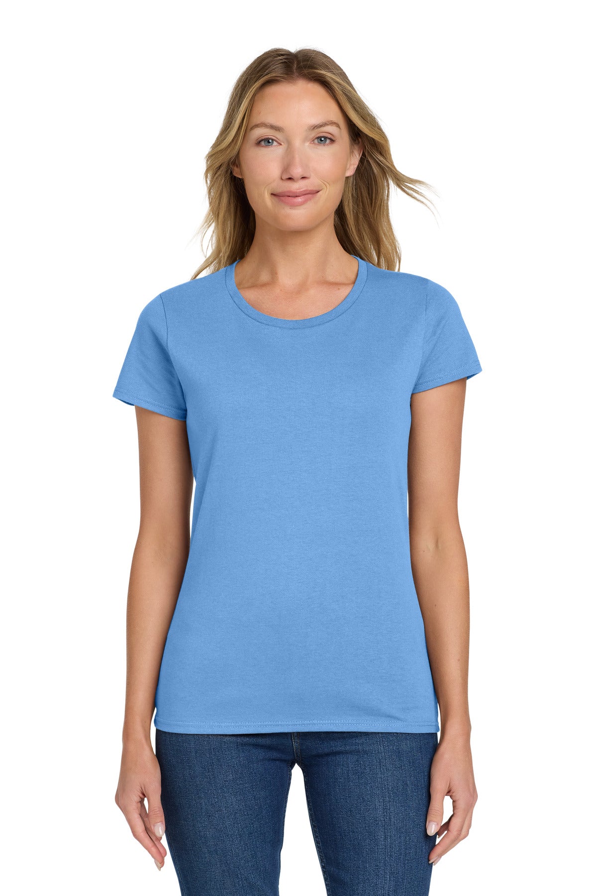 Custom logo Gildan® Women's Heavy Cotton™ 100% Cotton T-Shirt. 5000L in Carolina Blue