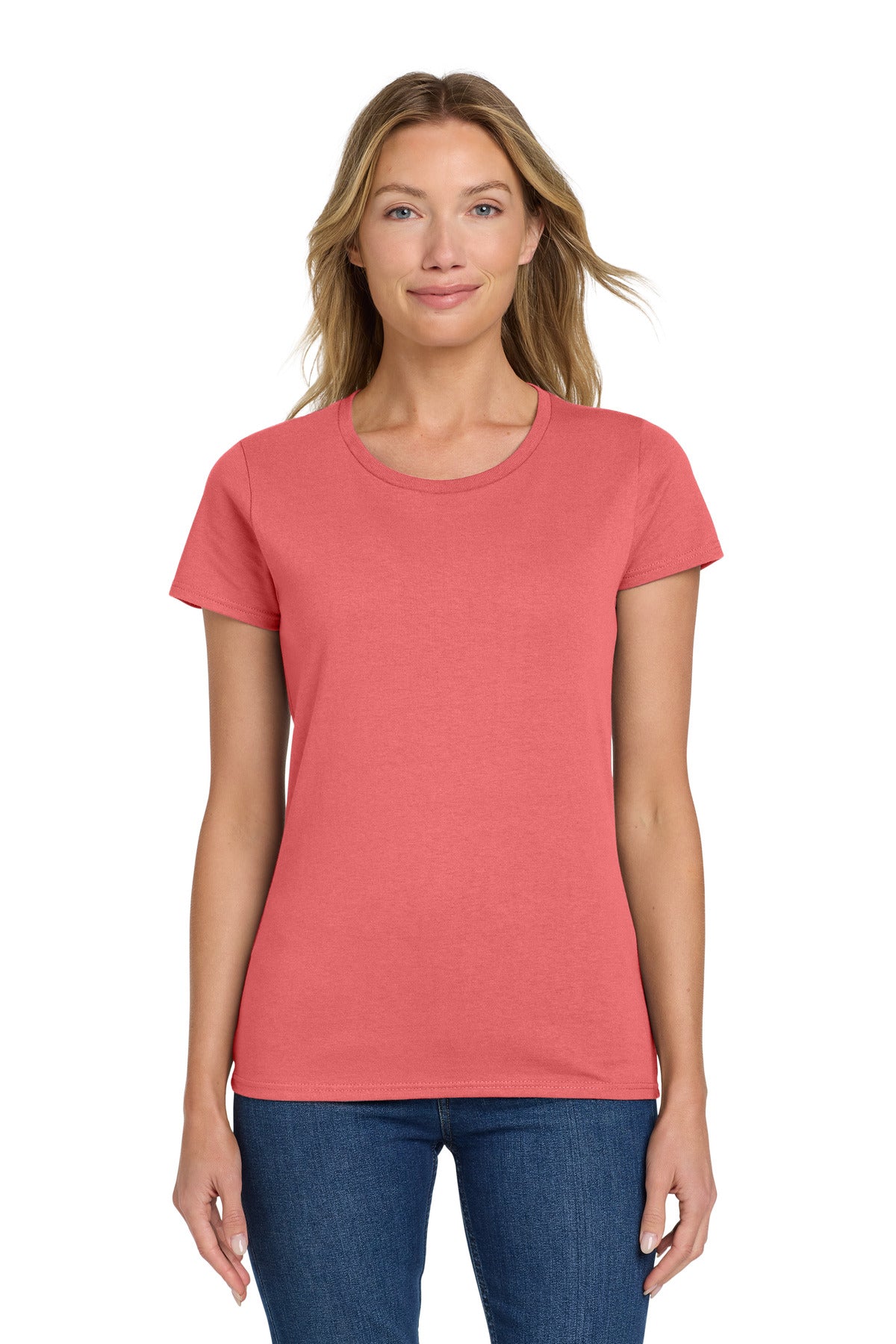 Custom logo Gildan® Women's Heavy Cotton™ 100% Cotton T-Shirt. 5000L in Coral Silk