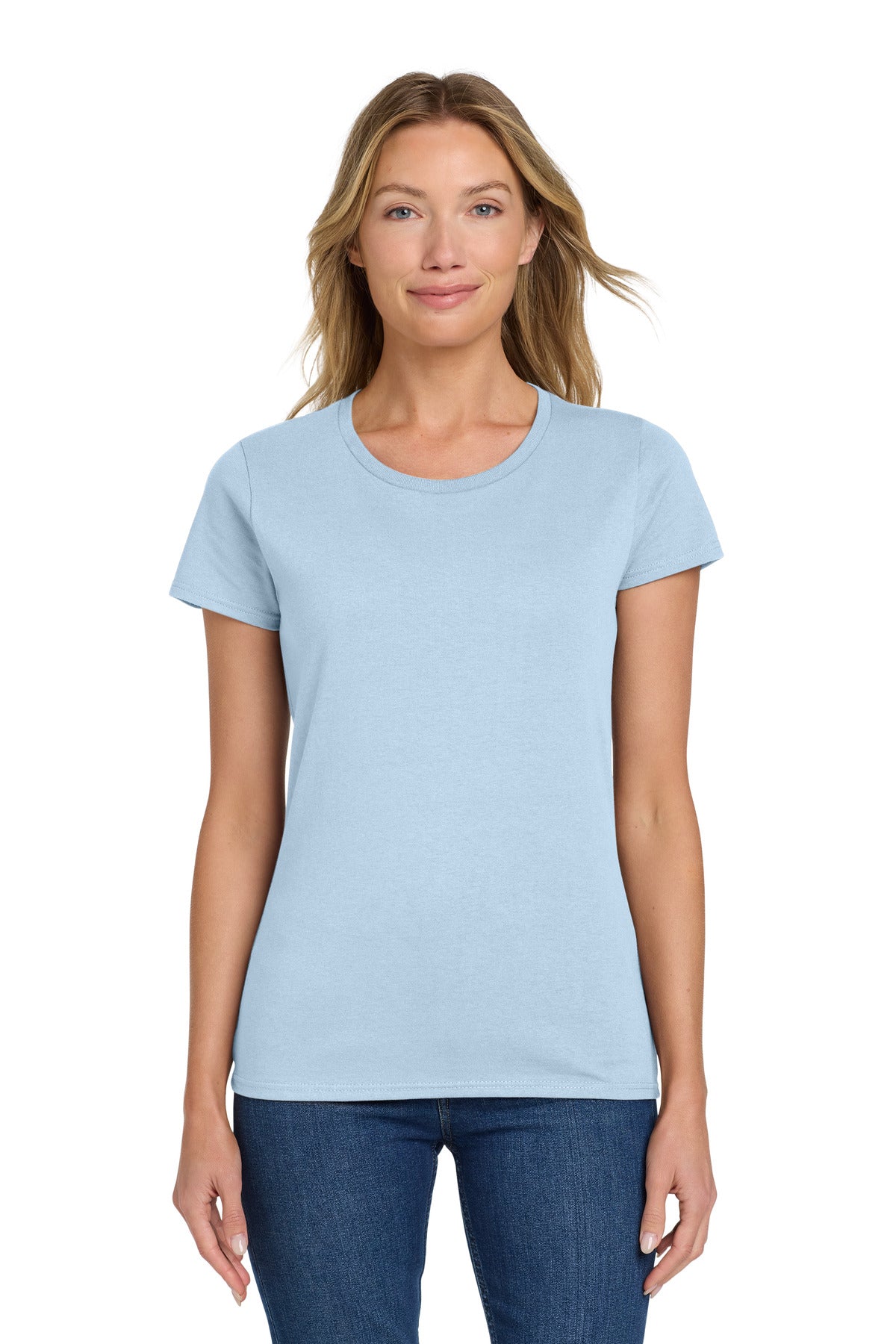 Custom logo Gildan® Women's Heavy Cotton™ 100% Cotton T-Shirt. 5000L in Light Blue