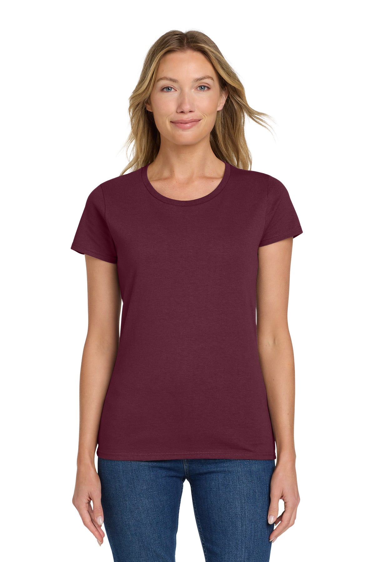Custom logo Gildan® Women's Heavy Cotton™ 100% Cotton T-Shirt. 5000L in Maroon