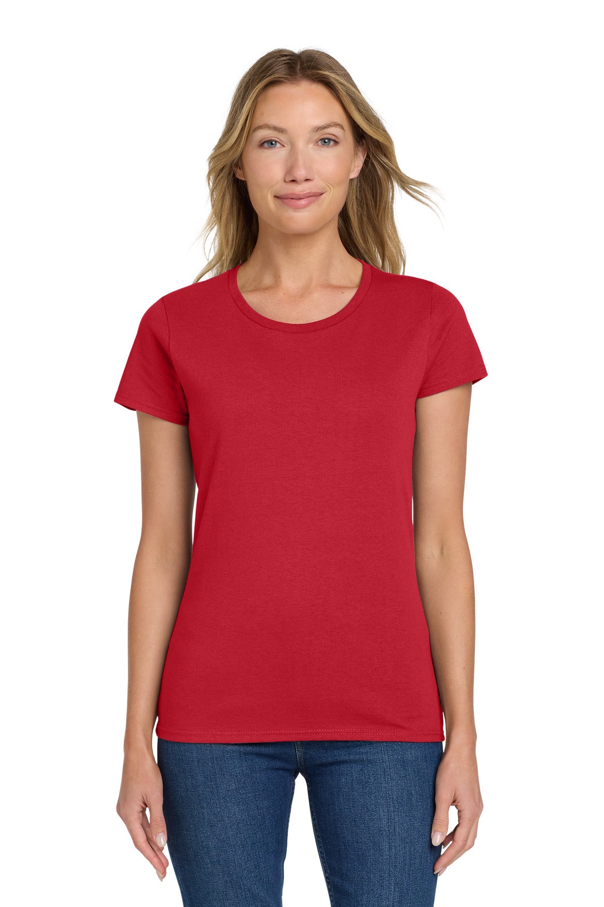Custom logo Gildan® Women's Heavy Cotton™ 100% Cotton T-Shirt. 5000L in Red