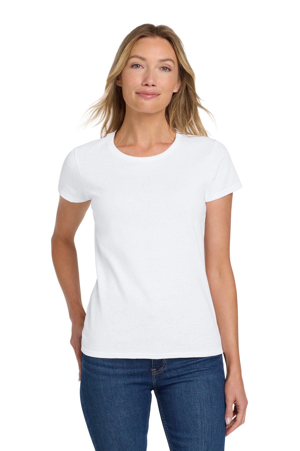 Custom logo Gildan® Women's Heavy Cotton™ 100% Cotton T-Shirt. 5000L in White