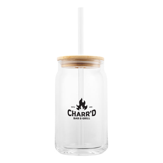 Custom logo 17 Oz. Soda Lime Glass Can With Bamboo Lid