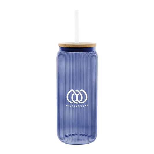 Custom logo 20 Oz. Ribbed Borosilicate Glass Can With Bamboo Lid