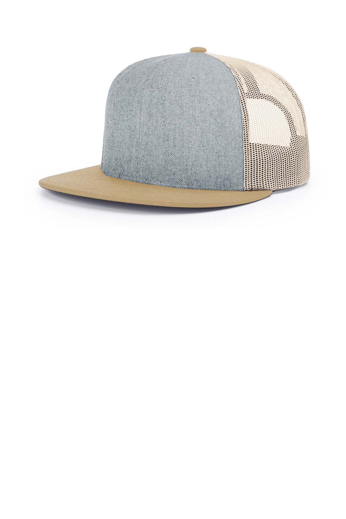 Custom logo Richardson Acrylic-Wool Blend Flatbill Trucker 511 in Heather Grey/ Birch/ Biscuit