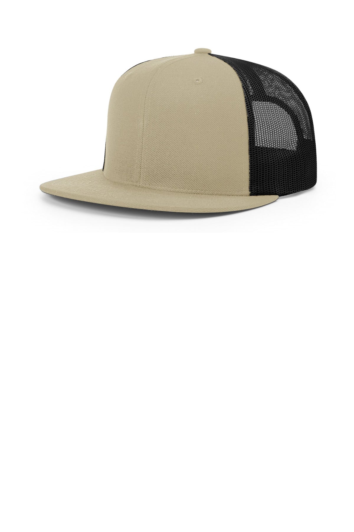Custom logo Richardson Acrylic-Wool Blend Flatbill Trucker 511 in Khaki/ Black