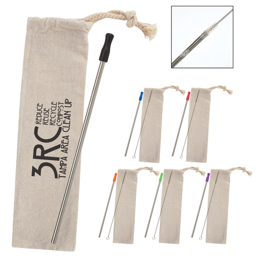 Custom logo Stainless Straw Kit With Cotton Pouch