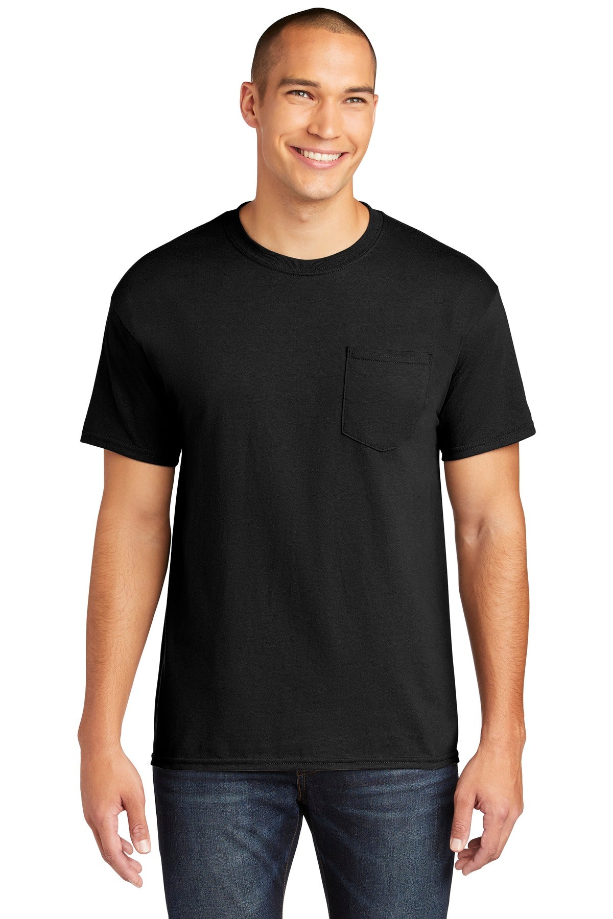 Custom logo Gildan ® Heavy Cotton ™ 100% Cotton Pocket T-Shirt. 5300 in Black