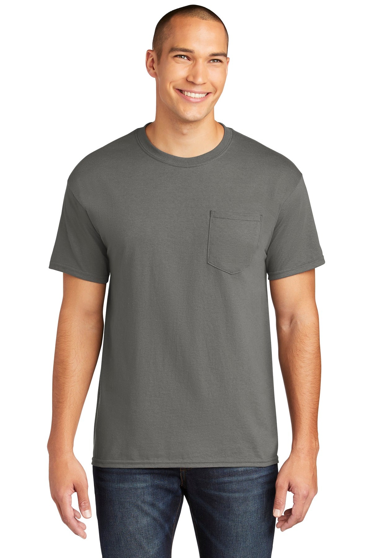 Custom logo Gildan ® Heavy Cotton ™ 100% Cotton Pocket T-Shirt. 5300 in Charcoal