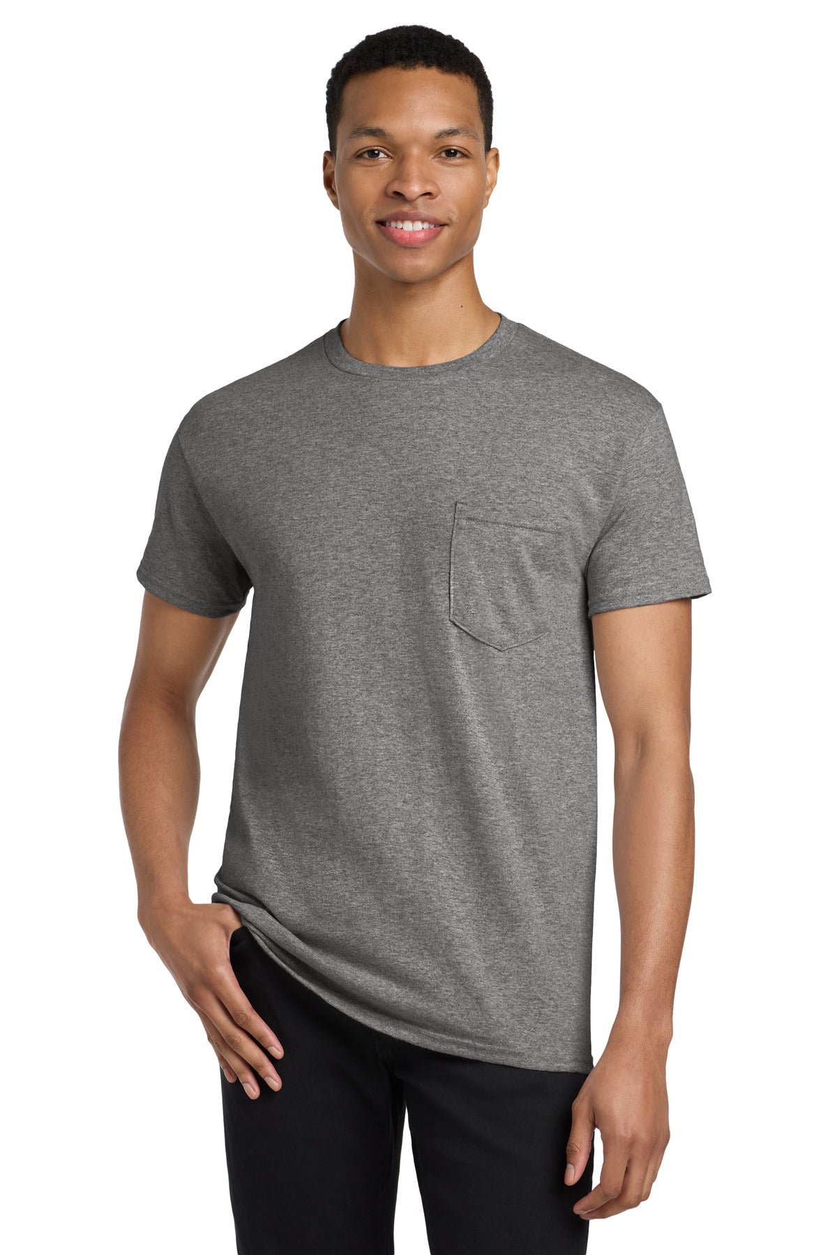 Custom logo Gildan ® Heavy Cotton ™ 100% Cotton Pocket T-Shirt. 5300 in Graphite Heather