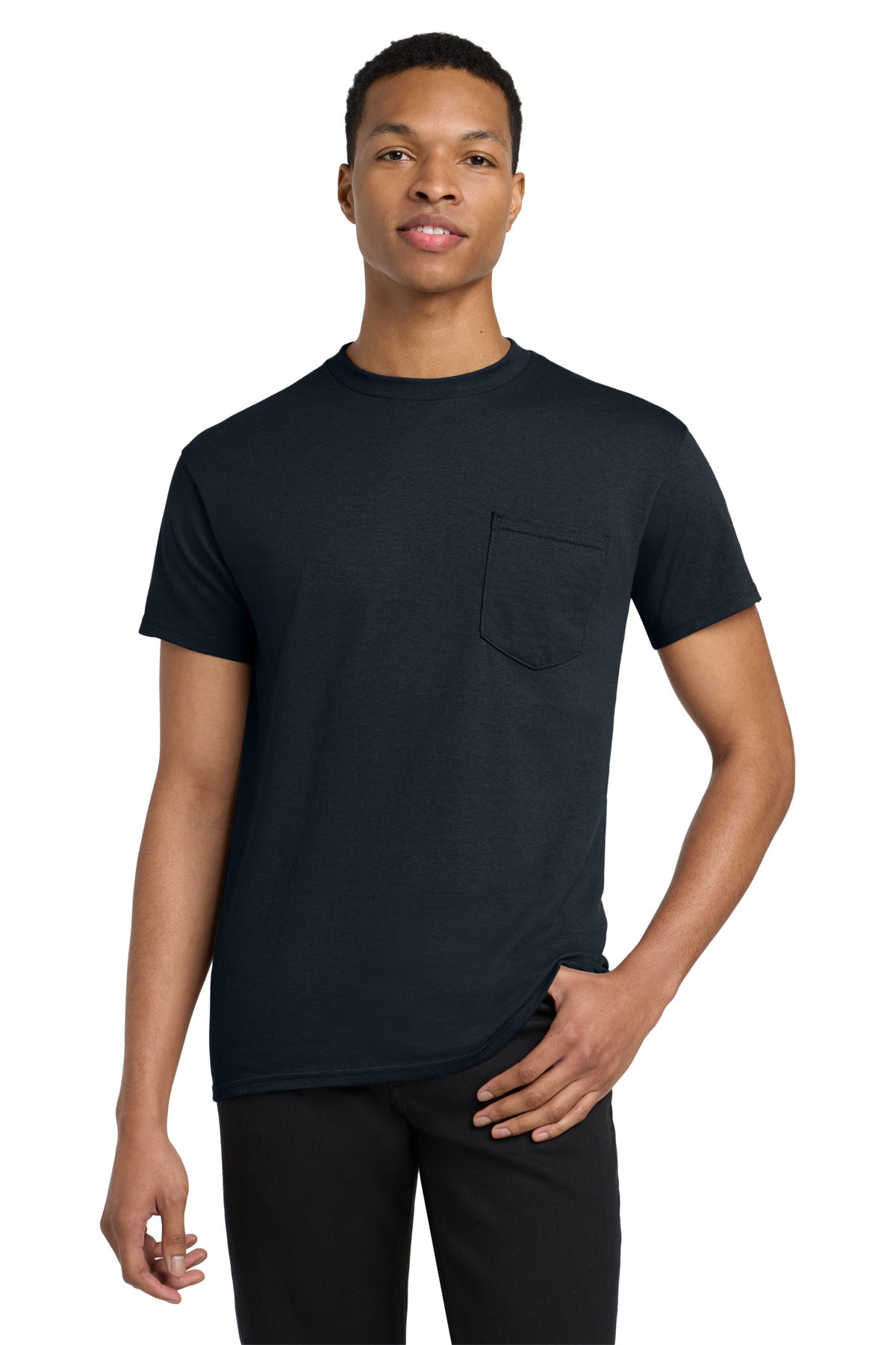 Custom logo Gildan ® Heavy Cotton ™ 100% Cotton Pocket T-Shirt. 5300 in Navy
