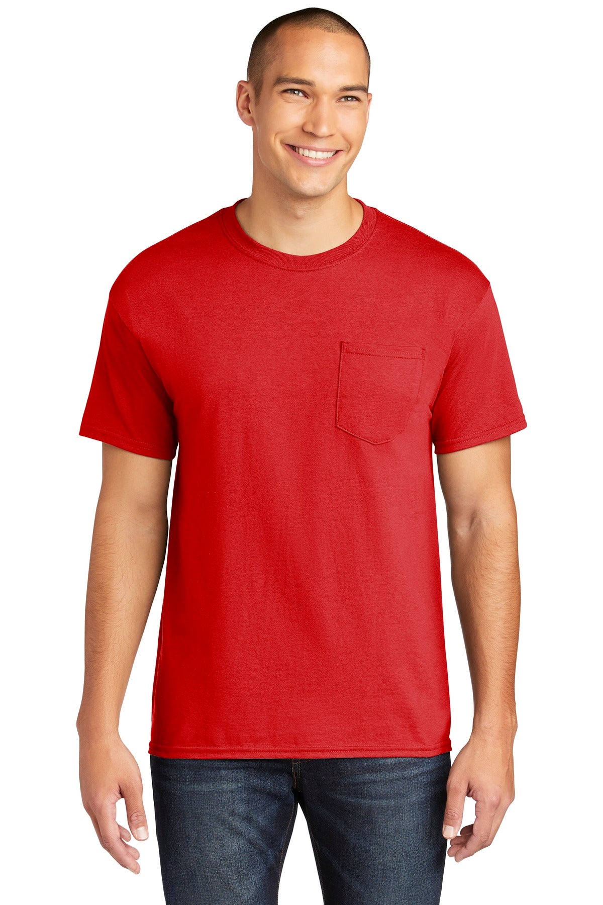 Custom logo Gildan ® Heavy Cotton ™ 100% Cotton Pocket T-Shirt. 5300 in Red