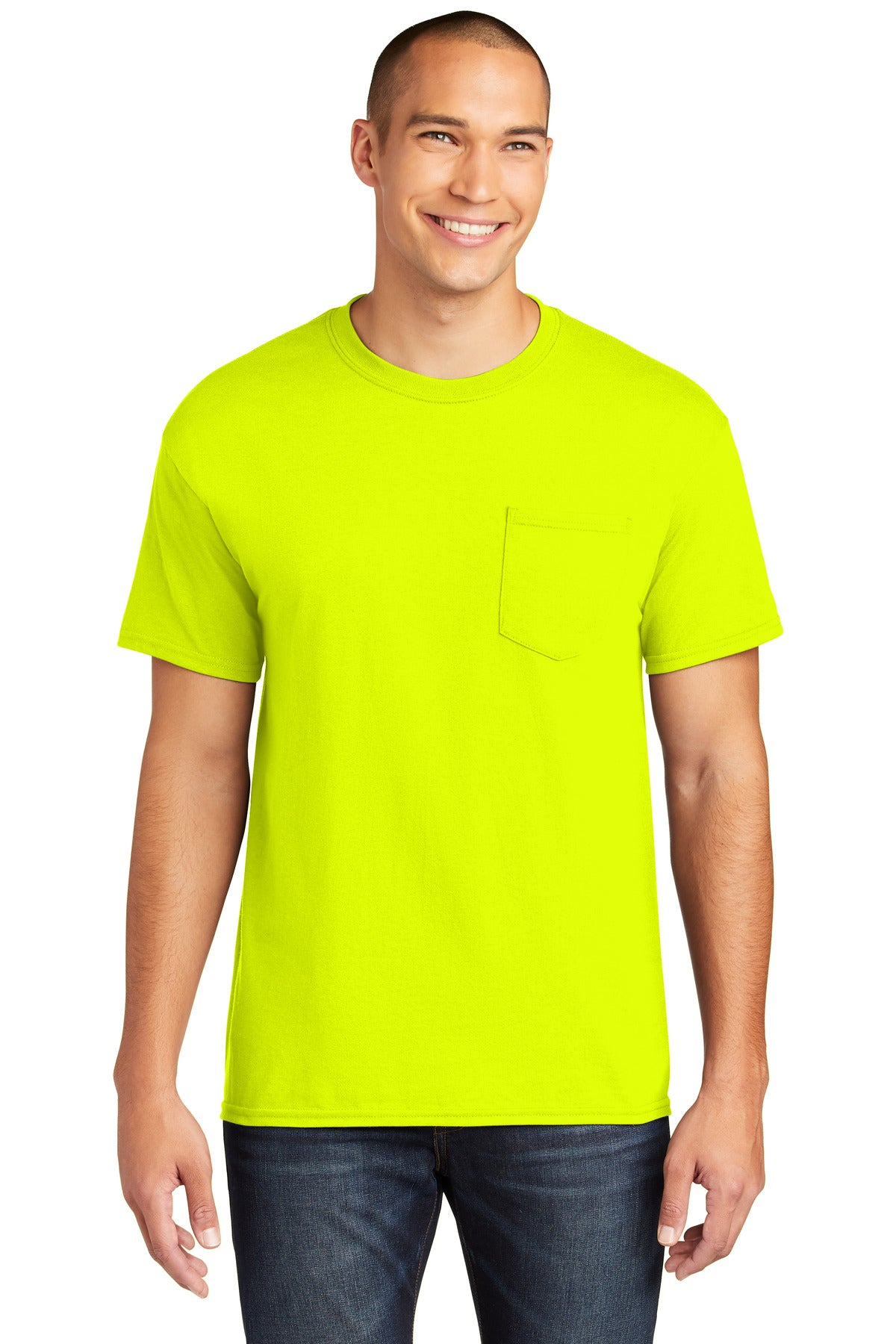 Custom logo Gildan ® Heavy Cotton ™ 100% Cotton Pocket T-Shirt. 5300 in Safety Green