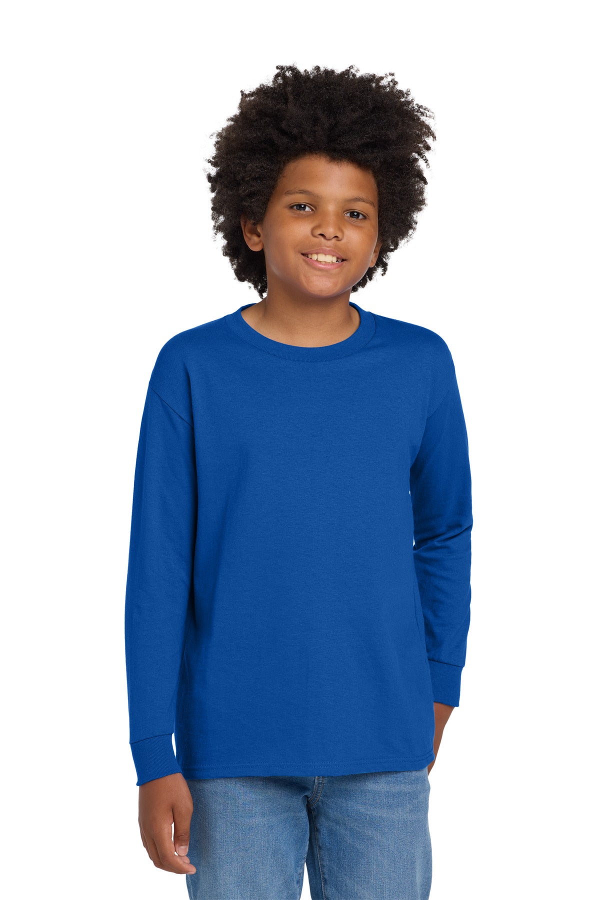 Custom logo Gildan® Youth Heavy Cotton™ 100% Cotton Long Sleeve T-Shirt. 5400B in Royal