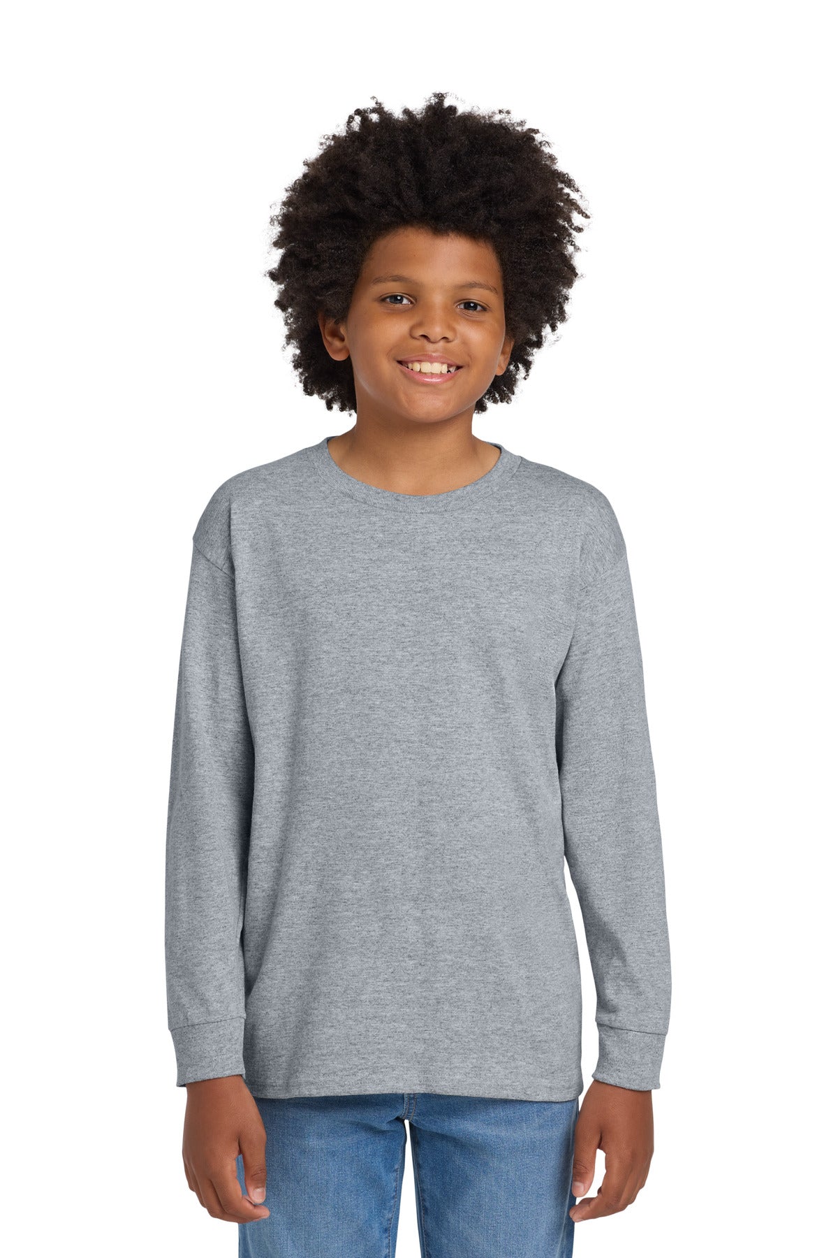 Custom logo Gildan® Youth Heavy Cotton™ 100% Cotton Long Sleeve T-Shirt. 5400B in Sport Grey