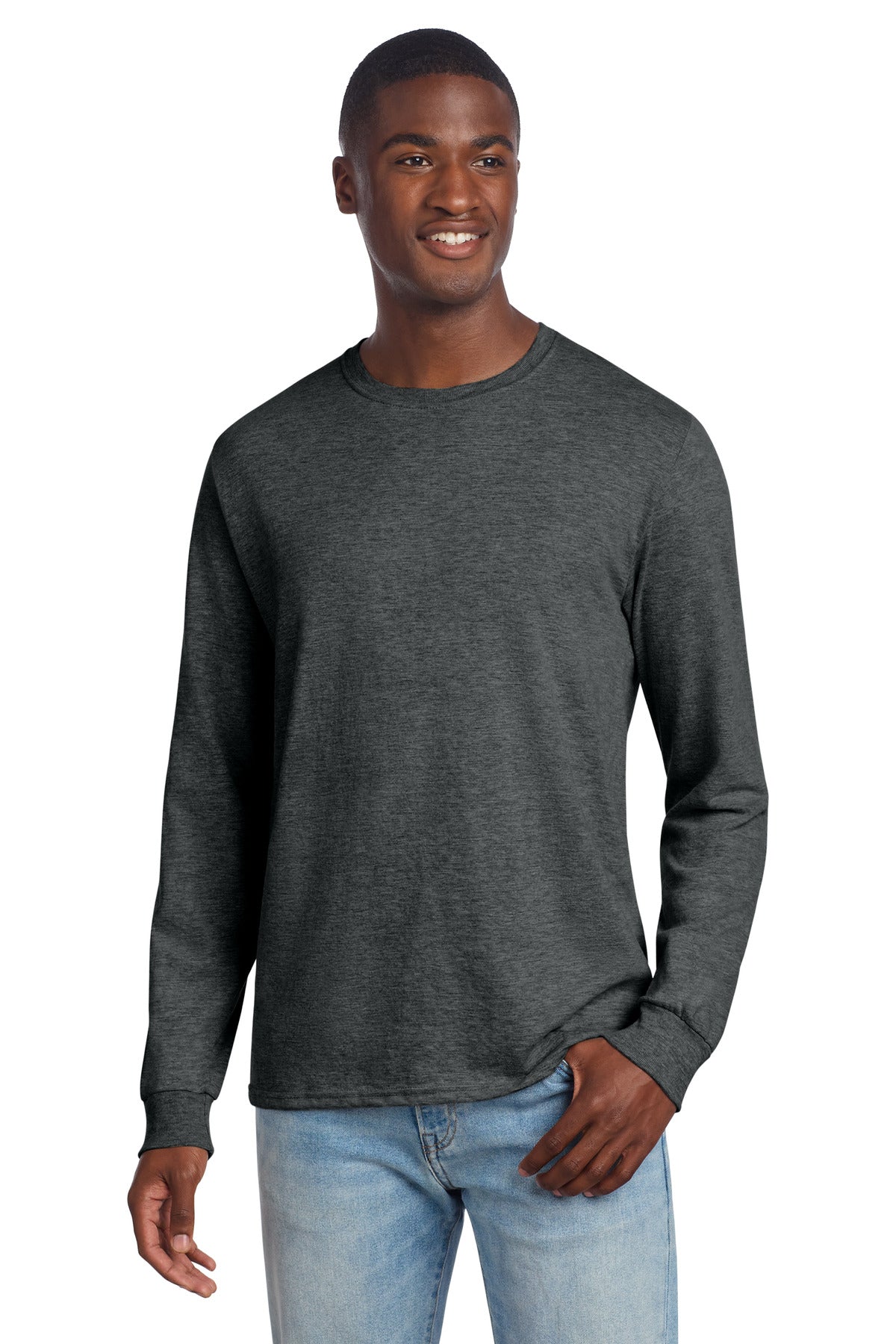 Custom logo Jerzees® Premium Blend Ring Spun Long Sleeve T-Shirt 560LS in Black Ink Heather