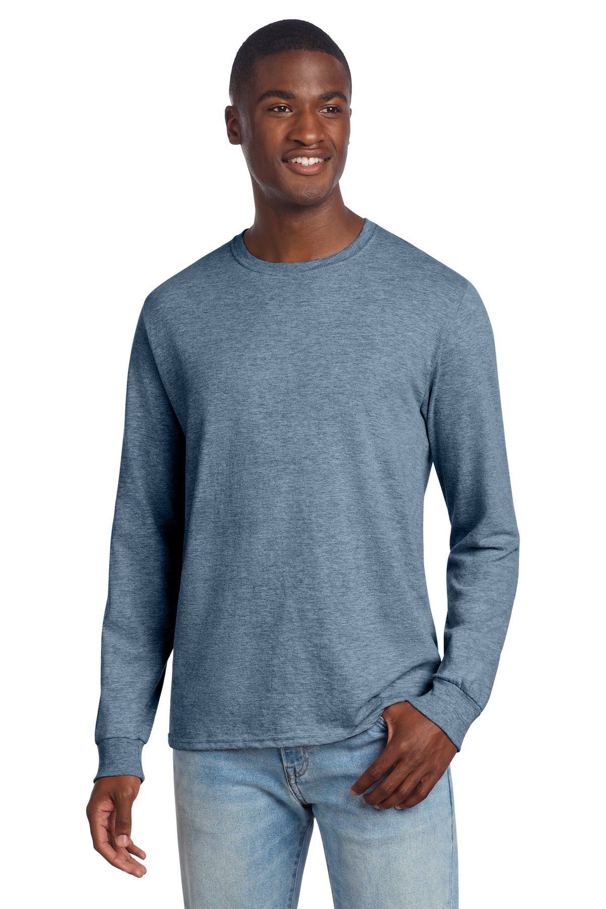 Custom logo Jerzees® Premium Blend Ring Spun Long Sleeve T-Shirt 560LS in Denim Heather