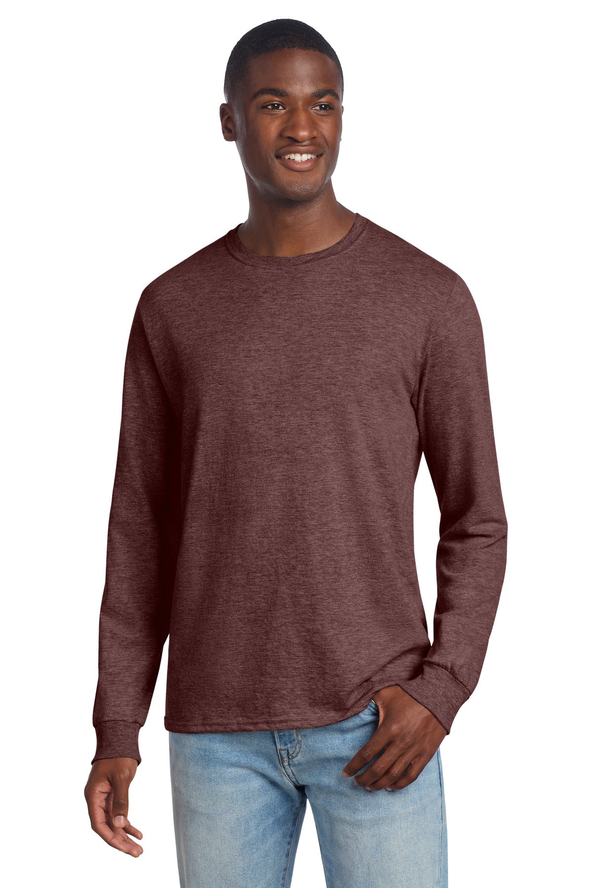 Custom logo Jerzees® Premium Blend Ring Spun Long Sleeve T-Shirt 560LS in Maroon Heather