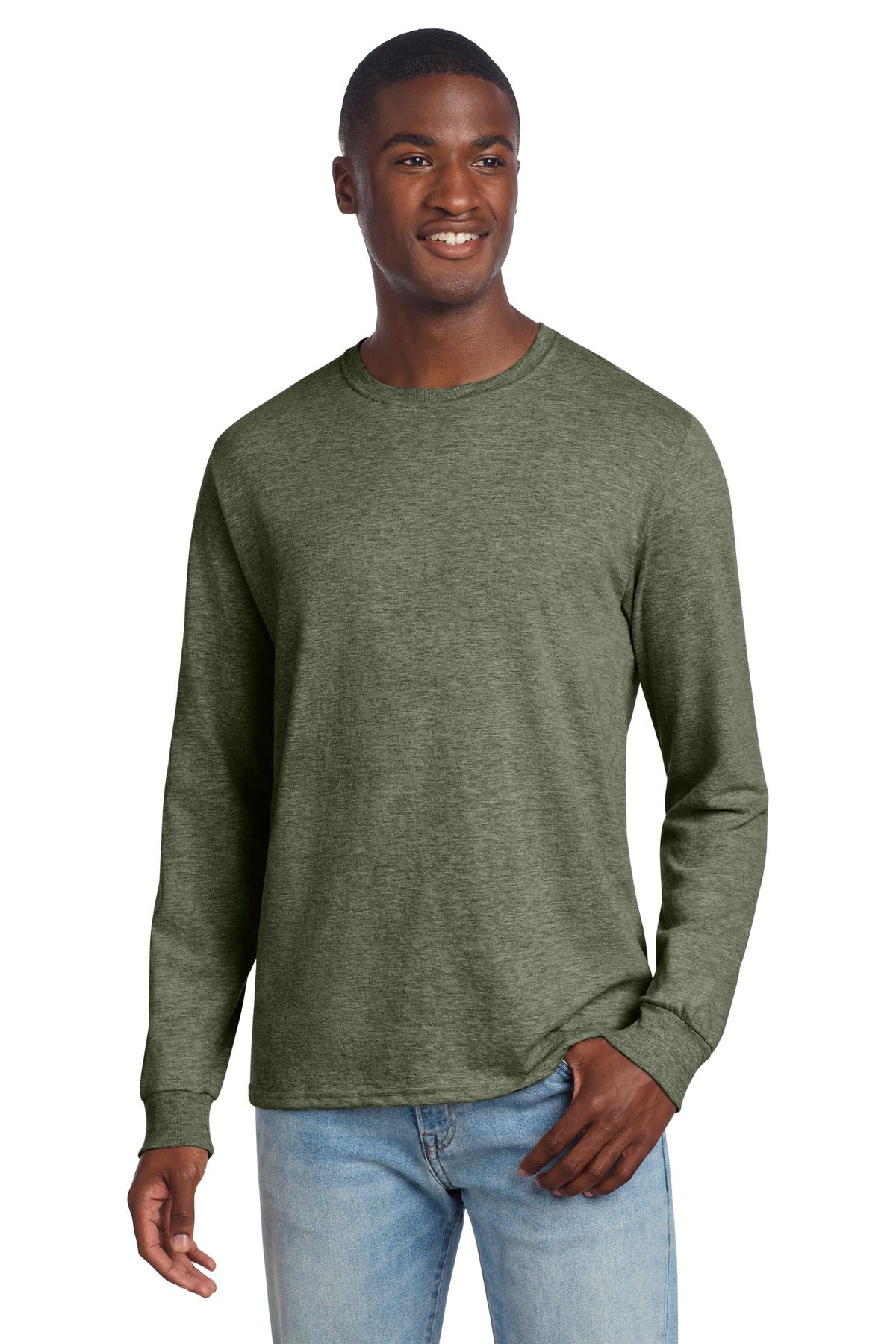 Custom logo Jerzees® Premium Blend Ring Spun Long Sleeve T-Shirt 560LS in Military Green Heather