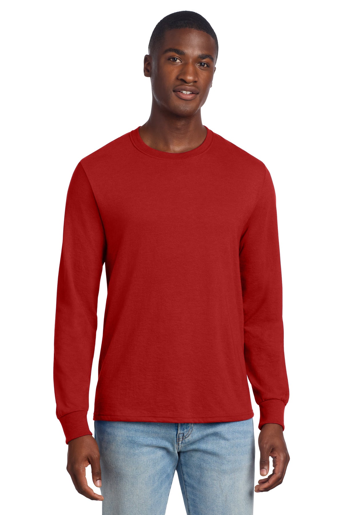Custom logo Jerzees® Premium Blend Ring Spun Long Sleeve T-Shirt 560LS in True Red