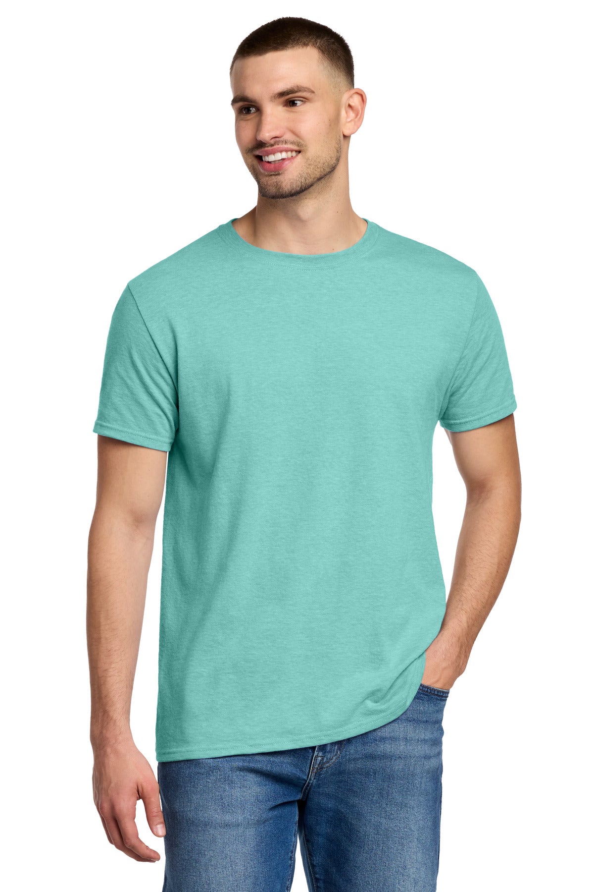 Custom logo Jerzees® Premium Blend Ring Spun T-Shirt 560M in Simply Aqua Heather