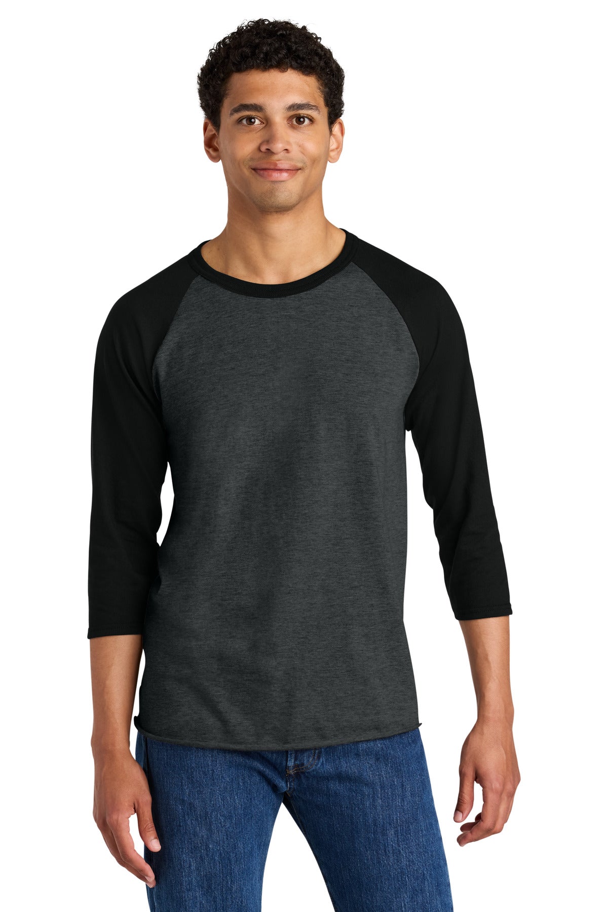 Custom logo Jerzees® Unisex Premium Blend Combed Ring Spun 3/4-Sleeve Raglan 560R in Black Ink Heather/ Black Ink