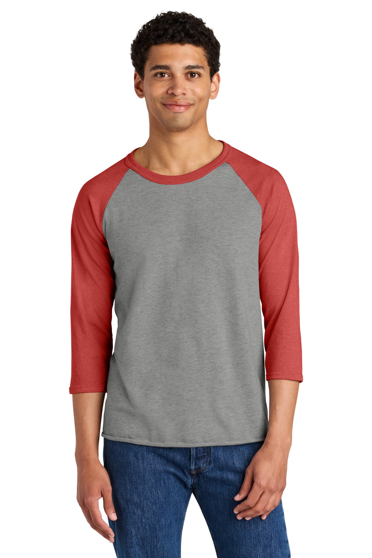 Custom logo Jerzees® Unisex Premium Blend Combed Ring Spun 3/4-Sleeve Raglan 560R in Oxford/ Fiery Red Heather