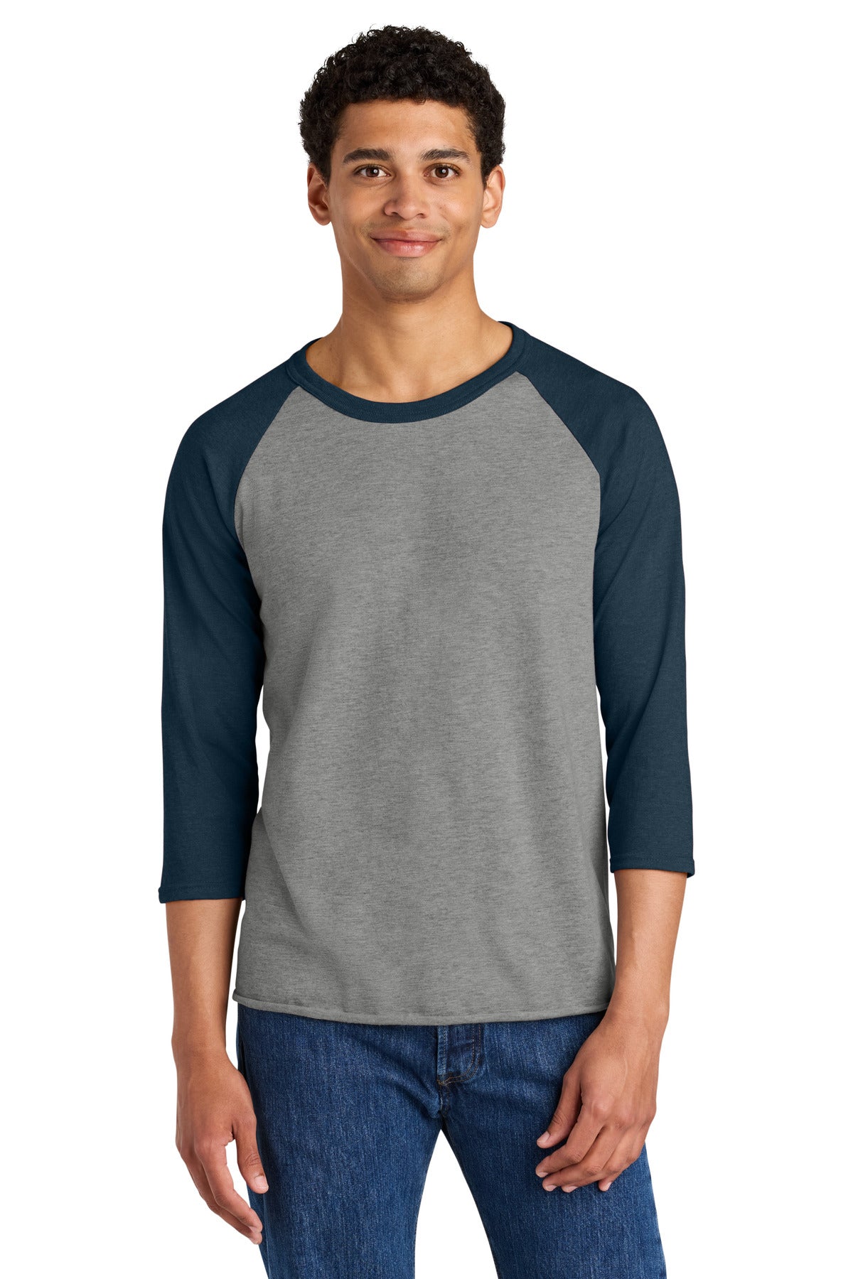 Custom logo Jerzees® Unisex Premium Blend Combed Ring Spun 3/4-Sleeve Raglan 560R in Oxford/ Indigo Heather