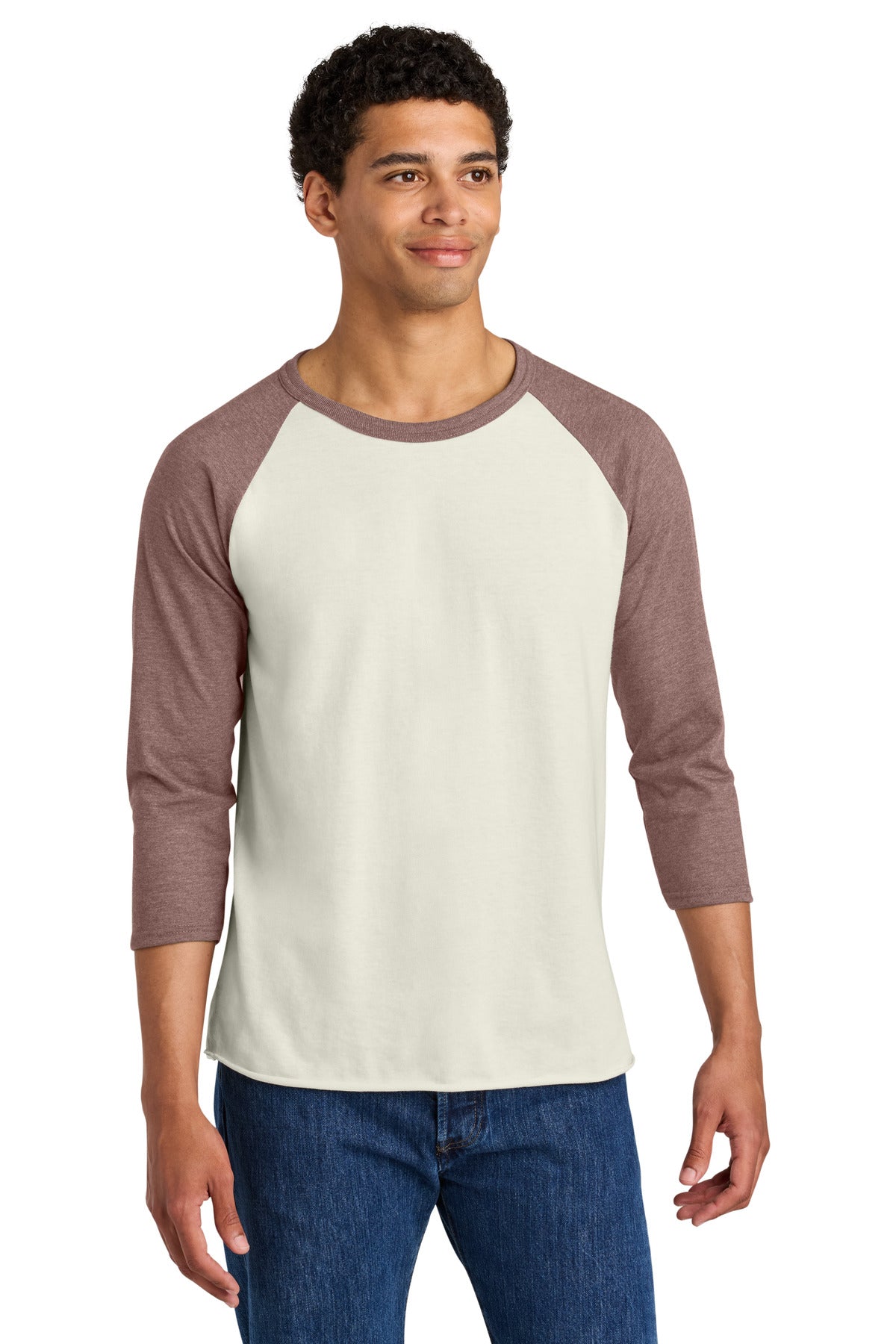Custom logo Jerzees® Unisex Premium Blend Combed Ring Spun 3/4-Sleeve Raglan 560R in Sweet Cream Heather/ Heather Mauve