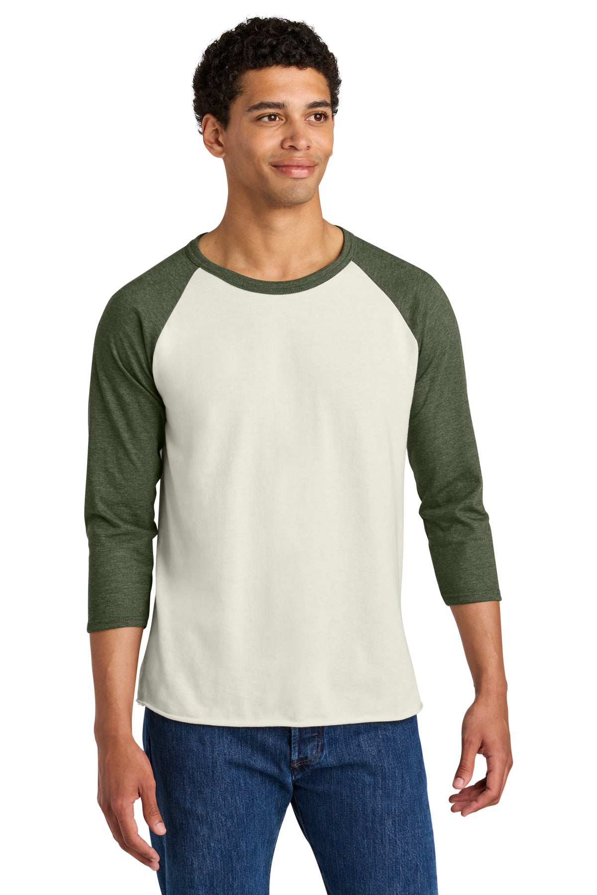Custom logo Jerzees® Unisex Premium Blend Combed Ring Spun 3/4-Sleeve Raglan 560R in Sweet Cream Heather/ Military Green Heather