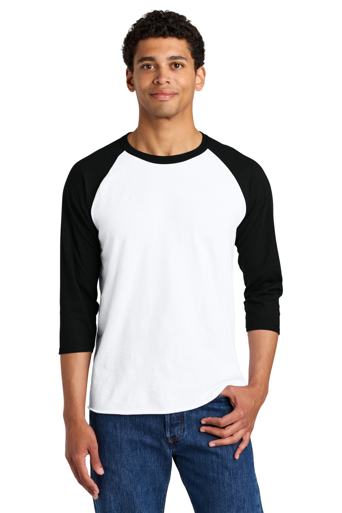 Custom logo Jerzees® Unisex Premium Blend Combed Ring Spun 3/4-Sleeve Raglan 560R in White/ Black Ink