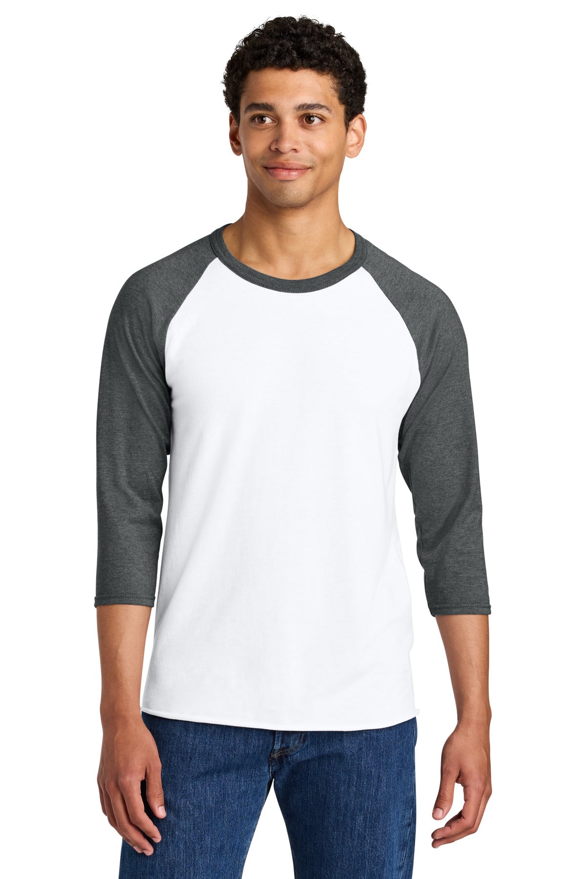Custom logo Jerzees® Unisex Premium Blend Combed Ring Spun 3/4-Sleeve Raglan 560R in White/ Charcoal Heather
