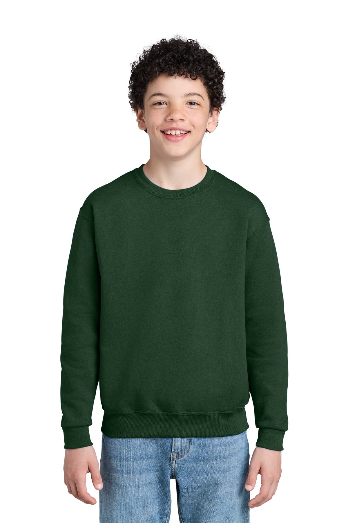 Custom logo Jerzees® - Youth NuBlend® Crewneck Sweatshirt.  562B in Forest Green