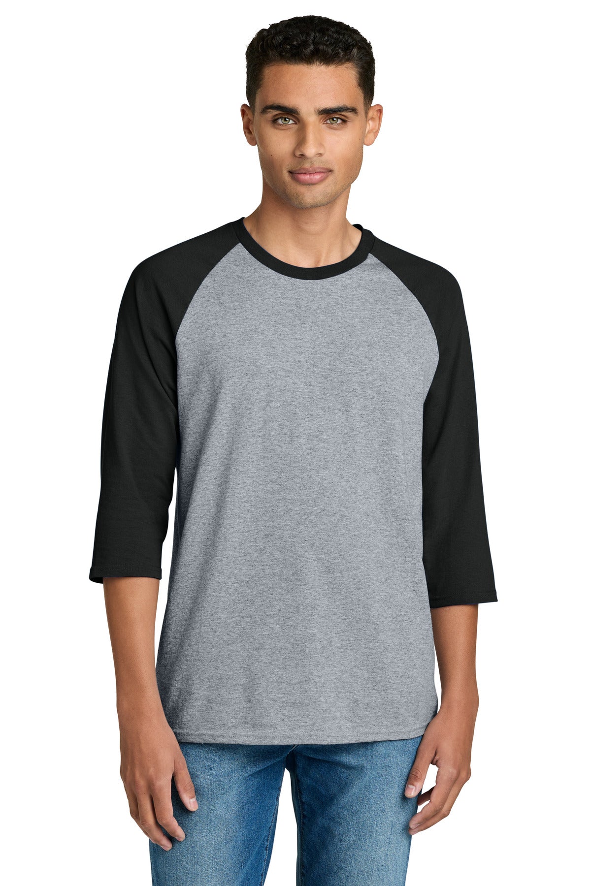 Custom logo Gildan® Heavy Cotton™ 3/4-Sleeve Raglan T-Shirt. 5700 in Sport Grey/ Black