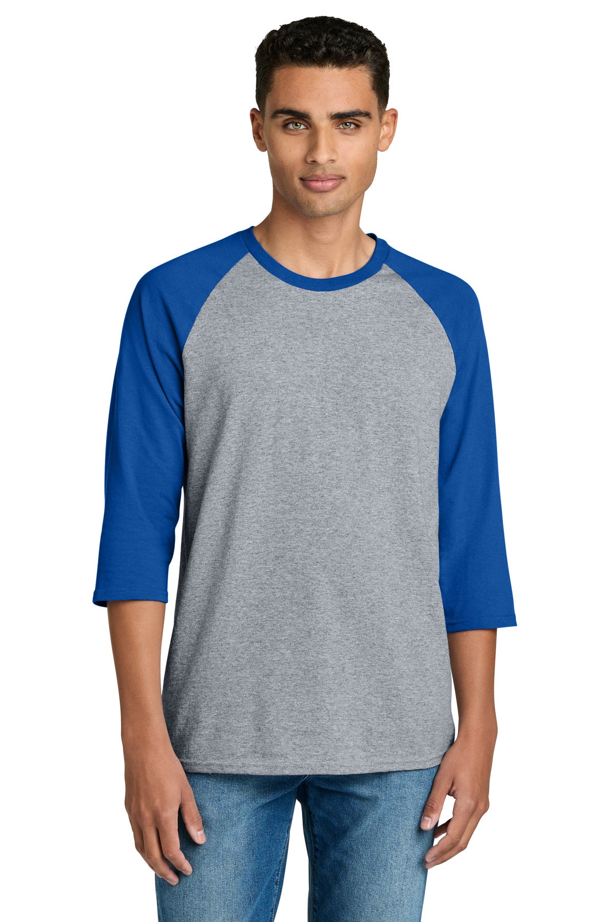 Custom logo Gildan® Heavy Cotton™ 3/4-Sleeve Raglan T-Shirt. 5700 in Sport Grey Trim Royal