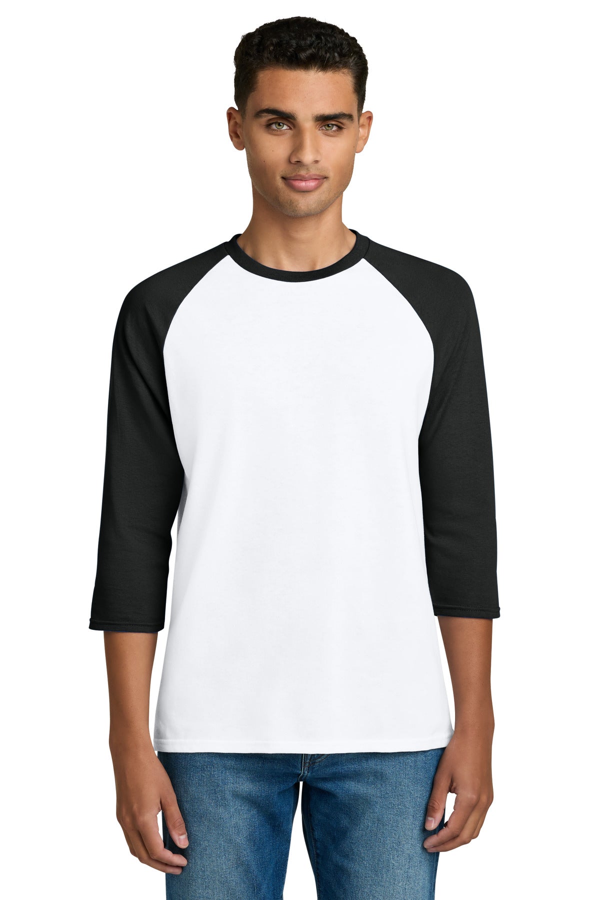 Custom logo Gildan® Heavy Cotton™ 3/4-Sleeve Raglan T-Shirt. 5700 in White/ Black