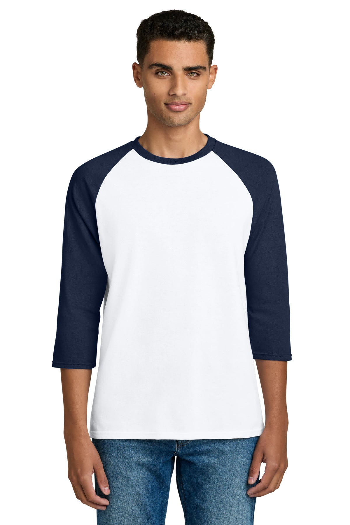 Custom logo Gildan® Heavy Cotton™ 3/4-Sleeve Raglan T-Shirt. 5700 in White/ Navy