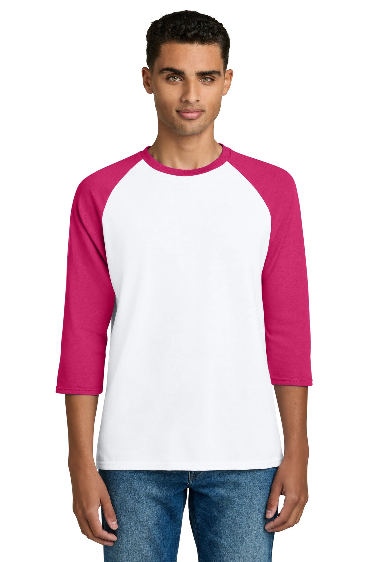 Custom logo Gildan® Heavy Cotton™ 3/4-Sleeve Raglan T-Shirt. 5700 in White Trim Heliconia