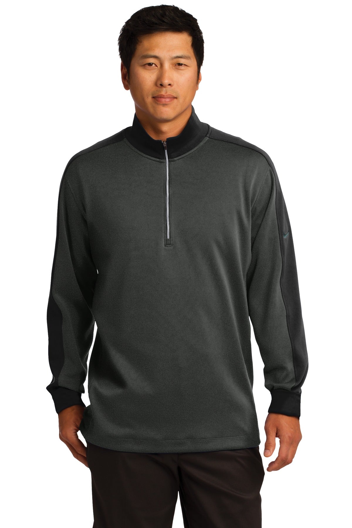Custom logo Nike Dri-FIT 1/2-Zip Cover-Up. 578673 in Anthracite Heather/ Black
